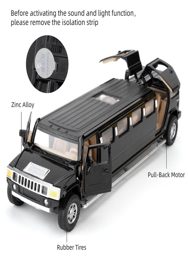LOVEPOSELY 1/32 Hummer H2 Car Model, Diecast Car Toy with Sound and Light, Alloy Stretch Limousine Pull Back Toy Vehicle for Adult Kids Boys Girls (Black) - Image 4